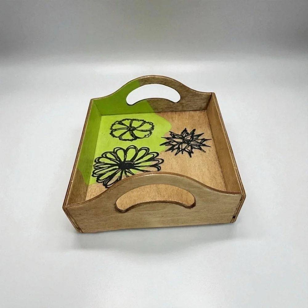 Handmade Wooden Trinket Dish Floral